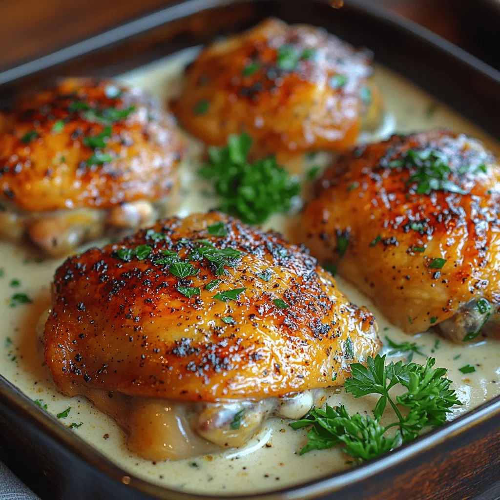 There’s something universally appealing about a perfectly roasted chicken, especially when it’s infused with a medley of fresh herbs and enveloped in a creamy white sauce. Savory Herb Roasted Chicken in Creamy White Sauce is more than just a dish; it’s an experience that encapsulates the warmth and comfort of a home-cooked meal. This recipe is designed to impress both your family and guests, offering a delightful blend of flavors that dance on your palate. The tender, juicy chicken thighs, paired with the rich and creamy sauce, create a symphony of taste that can turn any ordinary dinner into an extraordinary feast.