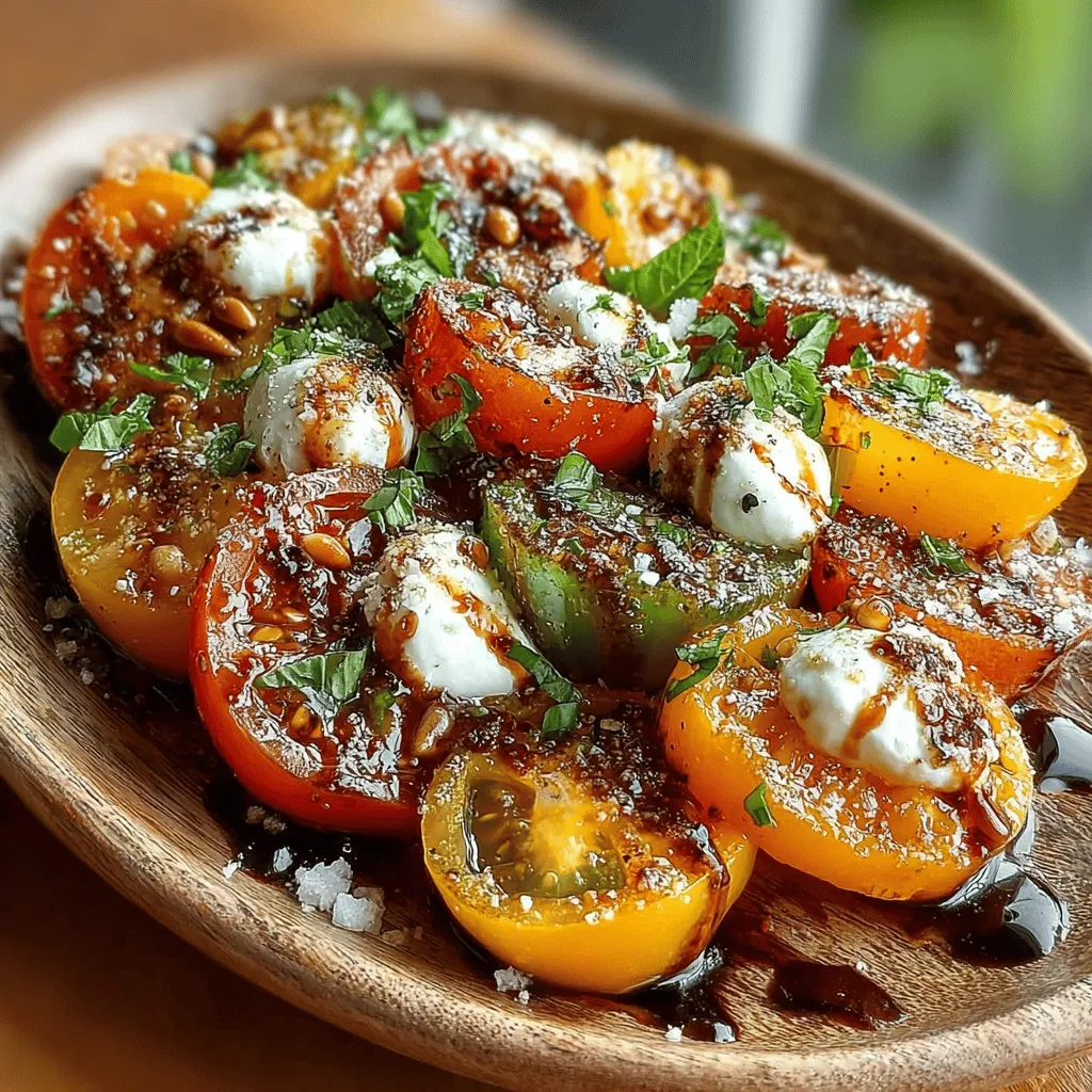 In the realm of healthy eating, fresh and vibrant salads stand out as a staple that not only nourishes the body but also pleases the palate. Bursting Tomato Bliss with Creamy Burrata is a perfect embodiment of this concept, showcasing the beauty and flavor of fresh ingredients in a harmonious blend. This recipe highlights the lusciousness of heirloom tomatoes and the decadence of creamy burrata cheese, making it a delightful dish suited for any occasion, whether it's a casual lunch or a festive gathering.