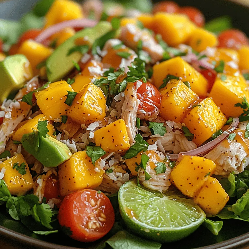 Welcome to a culinary journey that transports you straight to a tropical paradise with the delightful recipe for Fresh Mango Coconut Chicken Salad. This vibrant salad embodies the essence of summer, combining juicy, ripe mangoes with tender chicken breast, creamy coconut, and an array of fresh herbs and vegetables. Whether you're hosting a summer barbecue, seeking a light lunch, or simply craving something refreshing and healthy, this salad is your answer.