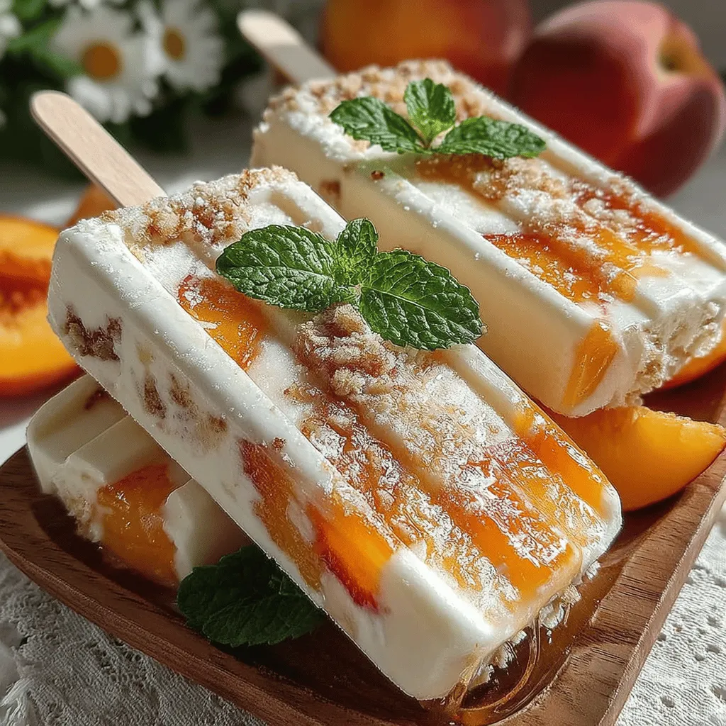 As the summer sun blazes down, the hunt for refreshing treats reaches a fever pitch. Among the myriad of options, few can compete with the delightful simplicity of homemade popsicles. Enter <strong>Peachy Paradise Yogurt Popsicles</strong>—a vibrant, creamy, and healthy alternative that promises to satisfy your sweet tooth while keeping you cool on those sweltering days. Made from ripe peaches and creamy yogurt, these popsicles are not just a delicious indulgence; they are also a smart choice packed with nutrition.” /></p>
</p>
<h2>Creative Ideas for Layering Diced Peaches</h2>
</p>
<p>Layering diced peaches in your yogurt popsicles not only enhances their visual appeal but also adds bursts of fresh flavor with each bite. Here are some creative ideas:</p>
</p>
<p>1. <strong>Rainbow Effect</strong>: Alternate layers of diced peaches with yogurt to create a vibrant rainbow effect. Begin with a layer of yogurt, followed by a layer of diced peaches, and repeat until you reach the top of the mold.</p>
</p>
<p>2. <strong>Swirled Peach Puree</strong>: Before adding the yogurt, blend a portion of the diced peaches into a puree. Pour a little of this puree into the molds before adding the yogurt. This creates a beautiful swirl effect that looks as delightful as it tastes.</p>
</p>
<p>3. <strong>Peach and Mint Layers</strong>: Combine diced peaches with finely chopped fresh mint before layering. This not only adds flavor but also a refreshing aroma that elevates the popsicle experience.</p>
</p>
<p>4. <strong>Crunchy Layer</strong>: For an added texture, sprinkle some granola or crushed nuts between the layers of yogurt and peaches. This will provide a delightful crunch that contrasts beautifully with the creamy yogurt.</p>
</p>
<h2>Inserting Sticks</h2>
</p>
<p>Once your molds are filled with the peach and yogurt mixture, it’s time to insert the sticks. Here are some tips to ensure they stay centered:</p>
</p>
<p>– <strong>Timing is Key</strong>: After filling your molds, freeze them for about 30-60 minutes until the mixture starts to firm up but is not completely frozen. This allows the sticks to stand upright without sinking.</p>
</p>
<p>– <strong>Use a Piece of Foil</strong>: If your popsicle molds don’t come with lids, use a piece of aluminum foil to hold the sticks in place. Cut a small slit in the center of the foil and gently place it over the top of the molds. This will keep the sticks centered as the popsicles freeze.</p>
</p>
<h2>Freezing the Popsicles</h2>
</p>
<p>The freezing process is crucial for achieving that perfect popsicle texture. Here’s how to ensure your popsicles freeze properly:</p>
</p>
<h3>Optimal Freezing Time for Best Results</h3>
</p>
<p>For the best results, freeze your popsicles for at least 4-6 hours. This duration allows the mixture to solidify completely, resulting in a creamy and refreshing treat. If you can wait overnight, that’s even better!</p>
</p>
<h3>How to Know When the Popsicles Are Ready</h3>
</p>
<p>To check if your popsicles are ready, gently press the mold. If it feels firm and solid to the touch, they are good to go. You can also insert a toothpick into the center; if it comes out clean, your popsicles are ready to be enjoyed.</p>
</p>
<h2>Unmolding and Serving</h2>
</p>
<p>Getting your popsicles out of the molds can be tricky, but with the right techniques, you can avoid breakage:</p>
</p>
<h3>Techniques for Removing Popsicles Without Breakage</h3>
</p>
<p>1. <strong>Warm Water Bath</strong>: Dip the bottom of the molds in warm water for a few seconds. This will slightly melt the outer layer of the popsicle, making it easier to release.</p>
</p>
<p>2. <strong>Twisting Motion</strong>: If using silicone molds, gently twist the mold to loosen the popsicle. This helps break the seal between the popsicle and the mold.</p>
</p>
<p>3. <strong>Run a Knife Around the Edges</strong>: For plastic molds, running a thin knife around the edges can help separate the popsicle from the sides.</p>
</p>
<h3>Garnishing for Presentation and Added Flavor</h3>
</p>
<p>Presentation plays a key role in enjoying your popsicles. Consider garnishing your Peachy Paradise Yogurt Popsicles with:</p>
</p>
<p>– <strong>Fresh Peach Slices</strong>: Place a slice or two of fresh peach on top of the popsicle for a beautiful presentation.</p>
</p>
<p>– <strong>Mint Leaves</strong>: A sprig of fresh mint can add a pop of color and a refreshing aroma.</p>
</p>
<p>– <strong>Drizzle of Honey</strong>: A light drizzle of honey over the popsicle adds a touch of sweetness and makes for an appealing look.</p>
</p>
<h2>Nutritional Benefits of Peachy Paradise Yogurt Popsicles</h2>
</p>
<p>These popsicles are not only delicious but also packed with nutritional benefits:</p>
</p>
<h3>Analyzing the Health Benefits of Greek Yogurt</h3>
</p>
<p>Greek yogurt is a key ingredient in these popsicles, providing a creamy texture and numerous health benefits. It is high in protein, which helps keep you full longer, and is rich in probiotics that support gut health. Additionally, Greek yogurt is lower in sugar compared to regular yogurt, making it a healthier choice for your popsicles.</p>
</p>
<h3>The Nutritional Profile of Peaches</h3>
</p>
<p>Peaches are not just delicious; they are also loaded with vitamins A and C, which support skin health and the immune system. They are a low-calorie fruit, making them an excellent addition to any diet. Peaches are high in fiber, which aids digestion and promotes a feeling of fullness.</p>
</p>
<h3>Exploring Natural Sweeteners: Honey and Maple Syrup</h3>
</p>
<p>Using natural sweeteners like honey or maple syrup not only enhances the flavor of your popsicles but also offers additional health benefits. Honey is known for its antibacterial properties, while maple syrup is rich in antioxidants. Both provide a healthier alternative to refined sugar.</p>
</p>
<h3>The Role of Coconut Milk in a Balanced Diet</h3>
</p>
<p>If you choose to incorporate coconut milk into your popsicles, you’ll benefit from healthy fats that support heart health and provide long-lasting energy. Coconut milk is also dairy-free, making it ideal for those with lactose intolerance or those following a vegan lifestyle.</p>
</p>
<h3>Discussing the Low-Calorie Nature of Homemade Popsicles</h3>
</p>
<p>One of the best parts about making your popsicles at home is controlling the ingredients. Homemade Peachy Paradise Yogurt Popsicles are low in calories compared to store-bought versions, which often contain added sugars and preservatives. These popsicles are a guilt-free treat you can enjoy without compromising your health.</p>
</p>
<h2>Customizing Your Popsicles</h2>
</p>
<p>The versatility of this recipe allows you to get creative and customize your popsicles to suit your taste preferences:</p>
</p>
<h3>Ideas for Flavor Variations Using Other Fruits</h3>
</p>
<p>While peaches are the star of this recipe, feel free to experiment with other fruits. Strawberries, mangoes, or blueberries can all create delicious flavor combinations. Simply substitute the peaches with your fruit of choice for a new twist.</p>
</p>
<h3>Substituting Different Yogurts for Diverse Flavors</h3>
</p>
<p>You can also try different types of yogurt to switch up the flavor profile. Flavored yogurts like vanilla or coconut can add a unique taste to your popsicles. For a dairy-free option, use almond, soy, or oat yogurt.</p>
</p>
<h3>Adding Herbs or Spices for Unique Twists</h3>
</p>
<p>For a gourmet touch, consider adding fresh herbs like basil or spices such as cinnamon. These additions will enhance the flavor and add an unexpected layer of complexity to your popsicles.</p>
</p>
<h3>Incorporating Superfoods Like Chia Seeds or Flaxseeds</h3>
</p>
<p>Boost the nutritional content of your popsicles by mixing in superfoods like chia seeds or flaxseeds. Both options are rich in omega-3 fatty acids and fiber, making your popsicles even healthier.</p>
</p>
<h3>Creating a Vegan Version with Plant-Based Yogurt</h3>
</p>
<p>If you follow a vegan diet, you can easily turn this recipe into a plant-based treat. Simply substitute Greek yogurt with your favorite plant-based yogurt, and you’re all set to enjoy a refreshing and nutritious vegan popsicle.</p>
</p>
<h2>Conclusion</h2>
</p>
<p>Peachy Paradise Yogurt Popsicles are a delightful and nutritious way to enjoy a sweet treat during the hot months. This easy-to-follow recipe not only allows you to savor the taste of summer but also provides a health-conscious alternative to traditional ice creams. With endless possibilities for customization, you can create your own signature popsicle that suits your taste preferences.</p>
</p>
<p>So gather your ingredients, and dive into the experience of making these refreshing popsicles that are sure to become a summer staple in your home. Whether you enjoy them on a sunny afternoon or serve them at a backyard gathering, these popsicles are bound to be a hit. Embrace the joy of creating your own delicious treats and share the experience with family and friends for a truly memorable summer.</p>
</div>