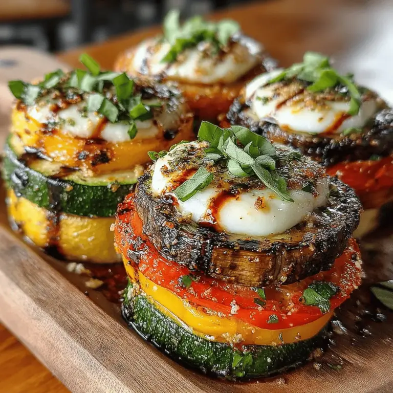 Grilled Veggie & Mozzarella Stacks are a delightful and visually appealing dish that brings together the robust flavors of fresh vegetables and creamy mozzarella cheese. This recipe not only celebrates the bounty of summer produce but also offers a healthy and satisfying option for any meal. Whether you’re hosting a barbecue, preparing a light dinner, or looking for a vibrant appetizer, these stacks deliver on taste and presentation. The combination of grilled vegetables and mozzarella creates a medley of textures and flavors that are both comforting and refreshing.