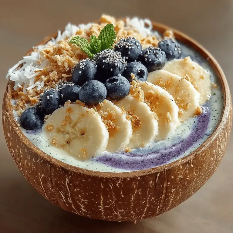 The Berry Bliss Chia Smoothie Bowl is not just a meal; it’s a vibrant culinary experience that celebrates the wholesome goodness of nature. This delightful dish serves as a perfect breakfast or a refreshing snack, offering a blend of flavors and textures that can brighten any moment of your day. With its stunning presentation of rich, purple hues from frozen blueberries and the creamy texture lent by bananas, this smoothie bowl is as visually appealing as it is nutritious.