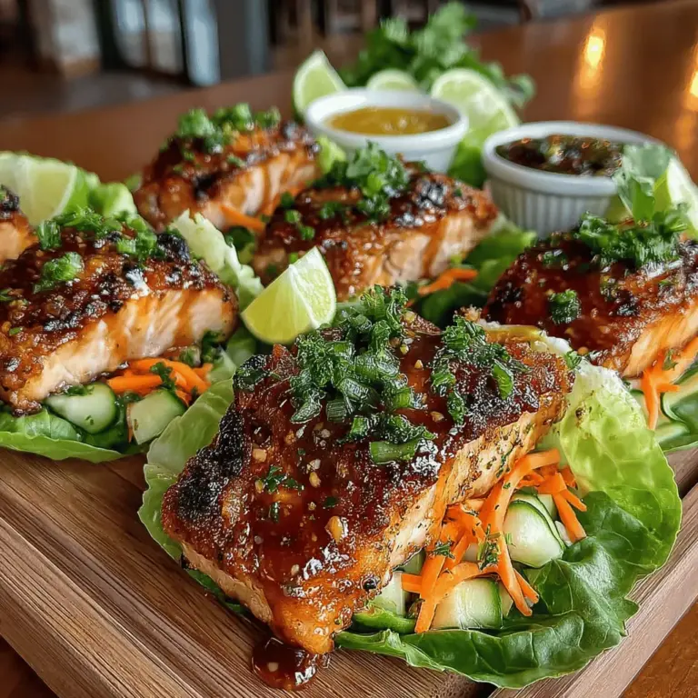 In recent years, the focus on healthy eating has surged, with individuals increasingly seeking meals that are not only nutritious but also quick and easy to prepare. Among the myriad of vibrant dishes that fit this bill, Zesty Salmon Lettuce Wraps with Lemon Glaze stand out as a perfect example. This recipe artfully combines the rich, succulent flavors of salmon with the crisp, refreshing texture of fresh vegetables, all elegantly wrapped in tender lettuce leaves. The result is a dish that is light yet satisfying, making it an ideal option for lunch, dinner, or even as a delightful appetizer.