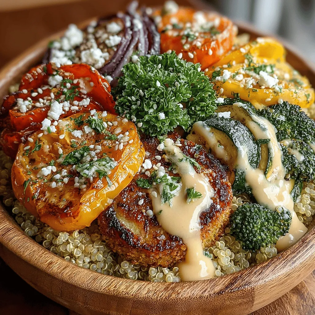 In recent years, plant-based meals have surged in popularity, driven by a growing awareness of health, sustainability, and ethical eating practices. This trend is more than just a dietary choice; it reflects a lifestyle shift towards incorporating more whole foods and vegetables into daily diets. Among the myriad of delicious options available, the <strong>Wholesome Roasted Veggie Quinoa Delight</strong> stands out as a nutritious and vibrant dish that caters to both the palate and the body.” /></p>
</p>
<h2>Step-by-Step Guide for Roasting Vegetables</h2>
</p>
<p>Roasting vegetables is a simple yet transformative cooking technique that brings out the natural sweetness and flavors of your ingredients. To achieve the optimal texture and flavor in your roasted veggies, it’s essential to follow a few key steps.</p>
</p>
<h3>Prepping Your Vegetables</h3>
</p>
<p>1. <strong>Choose the Right Veggies</strong>: Select a variety of colorful vegetables for a stunning presentation. Some excellent choices include bell peppers, zucchini, carrots, red onions, and Brussels sprouts. Aim for a mix of textures and flavors.</p>
</p>
<p>2. <strong>Cut Uniformly</strong>: Chop your vegetables into even-sized pieces. This ensures they cook at the same rate, preventing some pieces from becoming overcooked while others remain underdone. Generally, 1-inch pieces work well.</p>
</p>
<p>3. <strong>Dry Before Roasting</strong>: After washing your vegetables, make sure to dry them thoroughly with a kitchen towel. Excess moisture can lead to steaming instead of roasting, which will affect the caramelization process.</p>
</p>
<h3>Roasting Technique</h3>
</p>
<p>1. <strong>Preheat the Oven</strong>: Preheat your oven to 425°F (220°C). A hot oven is crucial for achieving that crispy exterior and tender interior.</p>
</p>
<p>2. <strong>Oil and Season</strong>: In a large mixing bowl, toss the chopped vegetables with olive oil, salt, pepper, and any desired spices (such as garlic powder, paprika, or dried herbs). A good rule of thumb is 1 tablespoon of oil per cup of vegetables.</p>
</p>
<p>3. <strong>Spread Evenly</strong>: Arrange the seasoned vegetables in a single layer on a large baking sheet. Overcrowding the pan can lead to uneven cooking, so use two pans if necessary.</p>
</p>
<p>4. <strong>Roasting Time</strong>: Roast the vegetables for about 25-30 minutes, flipping halfway through. Keep an eye on them; you want them to be golden brown and tender. The exact time may vary depending on the type and size of your vegetables.</p>
</p>
<p>5. <strong>Add Fresh Herbs</strong>: For an extra layer of flavor, consider adding fresh herbs like thyme or rosemary during the last five minutes of roasting. This will infuse your veggies with a fragrant aroma.</p>
</p>
<h2>Making the Lemon Tahini Dressing</h2>
</p>
<p>The Lemon Tahini dressing is a zingy complement to the roasted veggies and quinoa, tying the dish together beautifully. Here’s how to make it:</p>
</p>
<h3>Ingredients</h3>
</p>
<p>– 1/4 cup tahini</p>
<p>– Juice of 1 lemon (about 2 tablespoons)</p>
<p>– 1-2 garlic cloves, minced</p>
<p>– 2-4 tablespoons warm water (to adjust consistency)</p>
<p>– Salt, to taste</p>
<p>– Optional: A drizzle of maple syrup for sweetness</p>
</p>
<h3>Instructions</h3>
</p>
<p>1. <strong>Combine Ingredients</strong>: In a bowl, whisk together the tahini, lemon juice, minced garlic, and a pinch of salt.</p>
</p>
<p>2. <strong>Adjust Consistency</strong>: Add warm water one tablespoon at a time until you reach your desired consistency. If you prefer a thicker dressing, use less water. For a thinner dressing, add more.</p>
</p>
<p>3. <strong>Taste and Adjust</strong>: Taste your dressing and adjust the lemon juice, salt, or sweetness according to your preference. This dressing can be made ahead of time and stored in the fridge for up to a week.</p>
</p>
<h2>Assembly Tips for Presenting the Dish</h2>
</p>
<p>Now that your roasted veggies and dressing are ready, it’s time to assemble your Wholesome Roasted Veggie Quinoa Delight.</p>
</p>
<p>1. <strong>Base Layer</strong>: Start with a generous serving of cooked quinoa on your plate or in a bowl. Quinoa not only adds protein but also serves as a fluffy base for your veggies.</p>
</p>
<p>2. <strong>Layer the Veggies</strong>: Pile your roasted vegetables artfully on top of the quinoa. Feel free to mix colors and textures for visual appeal.</p>
</p>
<p>3. <strong>Drizzle the Dressing</strong>: Generously drizzle the Lemon Tahini dressing over the top, ensuring every bite gets a taste of that tangy goodness.</p>
</p>
<p>4. <strong>Garnish</strong>: Consider garnishing with fresh herbs like parsley or cilantro, and sprinkle with seeds or nuts for added crunch.</p>
</p>
<p>5. <strong>Serve Warm</strong>: This dish is best enjoyed warm, allowing the flavors to meld beautifully.</p>
</p>
<h2>The Art of Customization: Making It Your Own</h2>
</p>
<p>One of the best aspects of the Wholesome Roasted Veggie Quinoa Delight is its flexibility. Here are some ideas to customize this dish based on your preferences or what you have on hand.</p>
</p>
<h3>Vegetable Substitutes</h3>
</p>
<p>– <strong>Seasonal Availability</strong>: Use whatever vegetables are in season for the freshest taste. Spinach, asparagus, sweet potatoes, or eggplant can make excellent substitutes or additions.</p>
<p>– <strong>Experiment with Flavors</strong>: Try adding different spices like cumin or curry powder to the vegetable mix before roasting for a unique twist.</p>
</p>
<h3>Protein Additions</h3>
</p>
<p>– <strong>Beans and Lentils</strong>: To increase the heartiness of your dish, consider mixing in cooked black beans, chickpeas, or lentils. These additions not only enhance the protein content but also add fiber and texture.</p>
<p>– <strong>Tofu or Tempeh</strong>: Adding marinated and roasted tofu or tempeh can boost the protein and give a satisfying chewiness to the dish.</p>
</p>
<h3>Dressing Variations</h3>
</p>
<p>– <strong>Nut-Free Options</strong>: For those with nut allergies, substitute tahini with sunflower seed butter or omit it altogether. A simple olive oil and lemon vinaigrette can also work well.</p>
<p>– <strong>Add Spice</strong>: If you enjoy a kick, consider adding a pinch of cayenne pepper or a splash of hot sauce to your dressing.</p>
</p>
<h2>Serving Suggestions and Pairings</h2>
</p>
<p>The Wholesome Roasted Veggie Quinoa Delight can easily be served in various ways. Here are some serving ideas and complementary pairings:</p>
</p>
<h3>Serving Ideas</h3>
</p>
<p>– <strong>As a Main Dish</strong>: This dish is hearty enough to stand alone as a fulfilling main course, especially when enhanced with protein additions.</p>
<p>– <strong>As a Side</strong>: Pair it with grilled chicken, fish, or a lentil soup for a balanced meal.</p>
</p>
<h3>Complementary Dishes and Beverages</h3>
</p>
<p>– <strong>Salads</strong>: A fresh side salad with mixed greens, cucumbers, and a light vinaigrette can add a crisp contrast.</p>
<p>– <strong>Beverages</strong>: Serve with a refreshing lemon-infused sparkling water or a light white wine to elevate the dining experience.</p>
</p>
<h3>Meal Prep Potential</h3>
</p>
<p>– <strong>Batch Cooking</strong>: This dish is perfect for meal prep. Prepare a large batch of quinoa and roasted veggies, and store them separately in airtight containers in the refrigerator. They can last for up to four days.</p>
<p>– <strong>Storage Tips</strong>: Keep the dressing separate until you’re ready to eat, as storing it with the veggies can make them soggy. The leftover roasted vegetables and quinoa can be easily reheated in the microwave or oven.</p>
</p>
<h2>Health Benefits of the Wholesome Roasted Veggie Quinoa Delight</h2>
</p>
<p>This dish is not only delicious but also packs a nutritional punch. Here’s a breakdown of its health benefits:</p>
</p>
<h3>Macronutrient Profile</h3>
</p>
<p>– <strong>Quinoa</strong>: A complete protein source, quinoa provides all nine essential amino acids, making it an excellent choice for plant-based diets. It’s also rich in fiber, magnesium, and B vitamins.</p>
<p>– <strong>Roasted Vegetables</strong>: The colorful mix of vegetables adds vitamins A, C, K, and various antioxidants, contributing to overall health.</p>
</p>
<h3>Dietary Needs</h3>
</p>
<p>– <strong>Vegan and Gluten-Free</strong>: This dish is naturally vegan and gluten-free, making it suitable for various dietary restrictions. It’s a great option for those looking to incorporate more plant-based meals into their diet.</p>
<p>– <strong>Heart Health</strong>: The use of healthy fats from olive oil and tahini can promote heart health, while the high fiber content supports digestive health.</p>
</p>
<h3>Plant-Based Benefits</h3>
</p>
<p>Incorporating more plant-based meals, like the Wholesome Roasted Veggie Quinoa Delight, can lead to improved overall health. Studies suggest that plant-based diets are associated with lower risks of chronic diseases, such as heart disease and diabetes, and can support weight management.</p>
</p>
<h2>Conclusion</h2>
</p>
<p>The Wholesome Roasted Veggie Quinoa Delight is a vibrant, nutritious dish that showcases the beauty of seasonal vegetables and wholesome ingredients. From the step-by-step roasting technique to the zesty Lemon Tahini dressing, every aspect of this recipe is designed to be simple yet flavorful.</p>
</p>
<p>By customizing the dish with your favorite vegetables, proteins, and dressings, you can create a meal that suits your personal taste and dietary needs. Whether served as a filling main course or a delightful side, this dish is perfect for any occasion.</p>
</p>
<p>Explore the joys of plant-based cooking and embrace the satisfaction of creating meals from whole, nutritious ingredients. As you enjoy this wholesome dish, you’ll not only be nourishing your body but also celebrating the vibrant flavors nature has to offer. Indulge in the Wholesome Roasted Veggie Quinoa Delight and discover how easy and enjoyable healthy eating can be.</p>
</div>