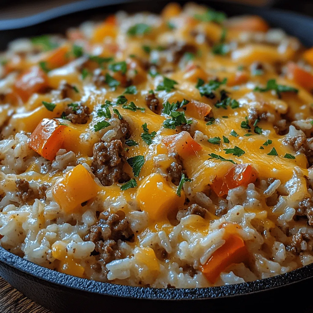 In the realm of quick and delicious meals, the Cheesy Ground Beef and Rice Skillet stands out as a family favorite that never fails to satisfy. This one-pan dish combines tender ground beef, fluffy rice, and gooey cheese, creating a comforting meal that is not only easy to prepare but also packed with flavor. Its appeal lies in its simplicity and the harmonious blend of textures and tastes, making it a perfect choice for busy weeknights or casual gatherings.