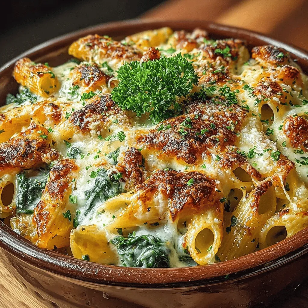 When it comes to comfort food, few dishes rival the creamy indulgence of baked pasta. Enter the Cheesy Spinach Delight: Baked Penne Alfredo—a dish that perfectly marries the rich flavors of Alfredo sauce with the wholesome goodness of fresh spinach. This delightful recipe is not only a feast for the senses but also a nourishing option that makes for an ideal centerpiece at family dinners, gatherings, or even a cozy night in. The combination of pasta, cheese, and vibrant greens creates a dish that is both satisfying and comforting, sure to please even the pickiest eaters.