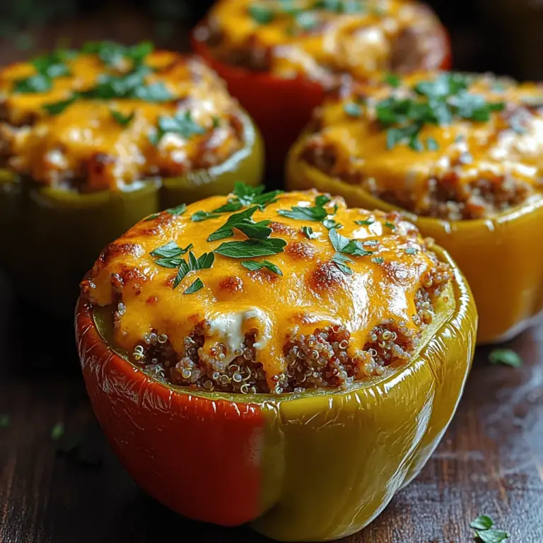 When preparing your Creamy Turkey Stuffed Peppers, the stuffing is crucial not only for flavor but also for ensuring an enjoyable eating experience. Start with your prepared filling, which should be creamy and well-seasoned. Use a spoon or a small scoop to fill each pepper half, ensuring you don’t overstuff, which can cause the filling to spill out during baking.
