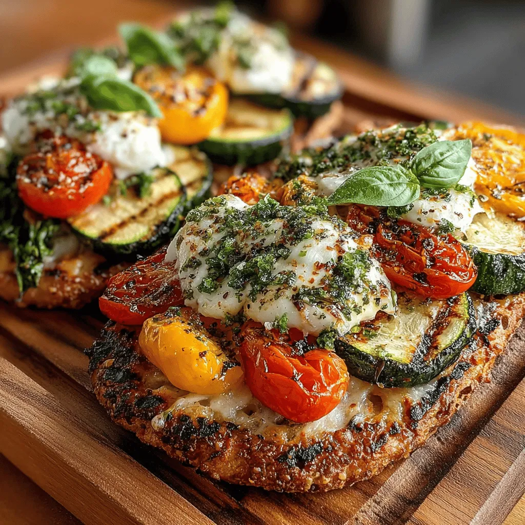 Grilled Veggie Flatbread Pizza is a delightful culinary creation that marries the flavors of summer with the convenience of quick meal prep. This dish takes the beloved concept of traditional pizza and gives it a refreshing twist by using a crispy flatbread base topped with a vibrant assortment of grilled vegetables. It is not only a feast for the senses but also a nutritious option that caters to health-conscious eaters. The flatbread can be made with whole wheat flour, bringing in added fiber and nutrients, while the grilled veggies offer a burst of flavor and color, making it an ideal dish for summer cookouts or a speedy weeknight dinner.