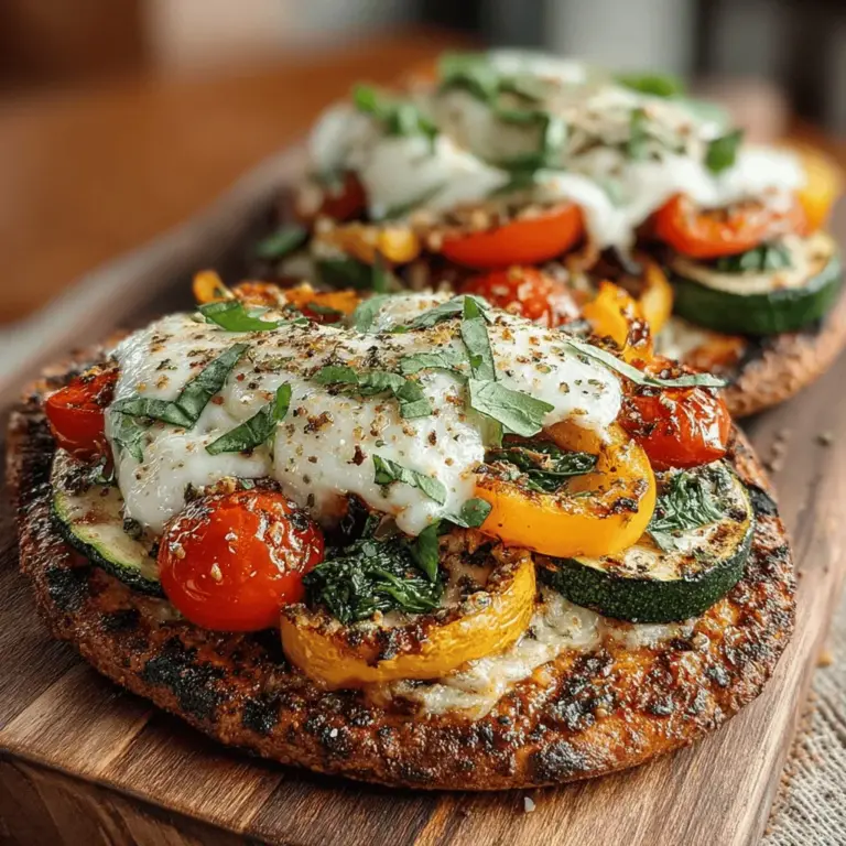 Grilled Veggie Flatbread Pizza is a delightful culinary creation that marries the flavors of summer with the convenience of quick meal prep. This dish takes the beloved concept of traditional pizza and gives it a refreshing twist by using a crispy flatbread base topped with a vibrant assortment of grilled vegetables. It is not only a feast for the senses but also a nutritious option that caters to health-conscious eaters. The flatbread can be made with whole wheat flour, bringing in added fiber and nutrients, while the grilled veggies offer a burst of flavor and color, making it an ideal dish for summer cookouts or a speedy weeknight dinner.