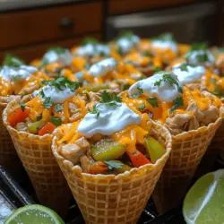 Mini Chicken Fajita Taco Cones are a delightful and innovative take on traditional tacos, designed to elevate your dining experience with a fun, portable twist. These bite-sized cones not only offer a burst of flavor but also present a charming and visually appealing way to serve a classic favorite. Whether you’re planning a lively party, gearing up for an exciting game night, or simply looking to add a new dish to your family meals, these taco cones are sure to impress. They combine seasoned chicken with sautéed vegetables and a variety of delicious toppings, all perfectly nestled within crispy cones or tortilla cups.