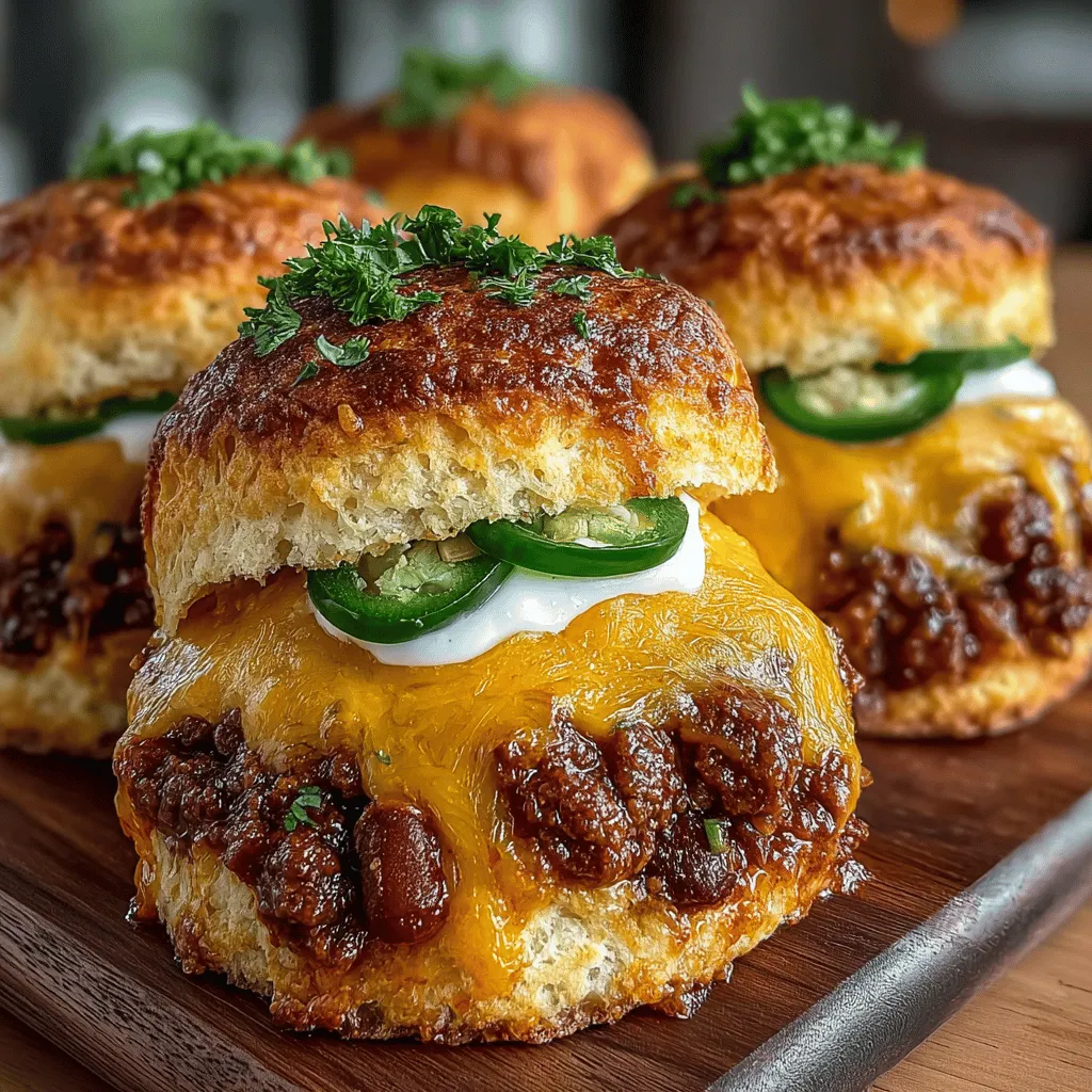 Welcome to a culinary adventure that promises to tantalize your taste buds and elevate your gatherings: Cheesy Spicy Bliss: Cheddar Chili Biscuit Sliders. This irresistible recipe marries the flaky, buttery goodness of homemade biscuits with a hearty and spicy chili filling, making it the perfect dish for any occasion—from lively game days to intimate family dinners. If you're seeking a crowd-pleaser that combines comfort food with a kick, you've found it.