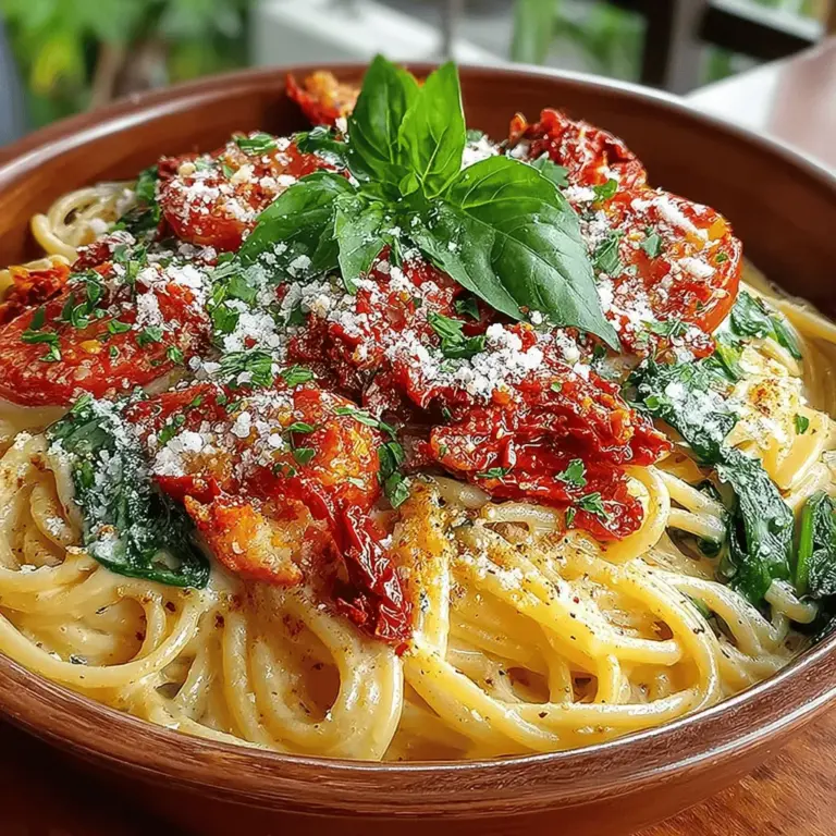 When it comes to easy yet satisfying meals, few dishes can compete with a well-prepared pasta recipe. The Savory Sun-Dried Tomato & Spinach Pasta is a prime example of a dish that perfectly marries convenience with rich, complex flavors. This recipe is not only quick to whip up after a long day but also elegant enough to serve at special gatherings. The combination of sun-dried tomatoes and fresh spinach creates a creamy, savory sauce that clings to every strand of pasta, making each bite a delightful experience.