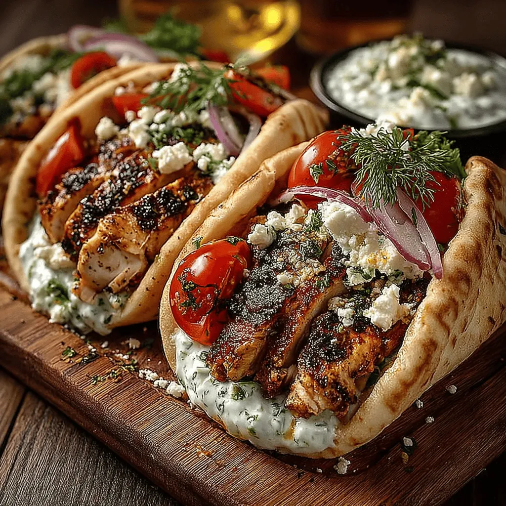<strong>Introduction</strong>” /></p>
</p>
<h2>Marinating the Chicken for Maximum Flavor</h2>
</p>
<p>To transform ordinary chicken into a Mediterranean delight, marination is key. The right marinade not only imparts flavor but also enhances the chicken’s tenderness and juiciness, making every bite a burst of savory goodness. For our Greek Chicken Pita Wraps, we recommend marinating the chicken in a mixture of olive oil, lemon juice, garlic, oregano, salt, and pepper.</p>
</p>
<h3>The Marination Process</h3>
</p>
<p>1. <strong>Combine the Ingredients</strong>: In a bowl, whisk together 1/4 cup of olive oil, the juice of one lemon, 3 minced garlic cloves, 1 tablespoon of dried oregano, and a good pinch of salt and pepper.</p>
<p>2. <strong>Prepare the Chicken</strong>: Use boneless, skinless chicken thighs or breasts for this recipe. The thighs are particularly forgiving, remaining moist during cooking.</p>
<p>3. <strong>Marinate</strong>: Place the chicken in a resealable plastic bag or a shallow dish and pour the marinade over it. Seal the bag or cover the dish tightly. For optimal flavor absorption, let the chicken marinate in the refrigerator for at least 1 hour, but ideally, you should aim for 4 to 6 hours. If time permits, overnight marination yields the best results.</p>
</p>
<p>The acids in the lemon juice work to break down the proteins in the chicken, allowing it to absorb the marinade deeply. This process also helps to keep the chicken moist during cooking, resulting in a juicy and flavorful end product.</p>
</p>
<h2>Cooking the Chicken to Perfection</h2>
</p>
<p>Once your chicken has marinated, it’s time to cook it to perfection. Grilling is the preferred method for this dish, offering the ideal opportunity to achieve those coveted grill marks while imparting a delicious smoky flavor.</p>
</p>
<h3>Tips for Grilling Chicken</h3>
</p>
<p>1. <strong>Preheat the Grill</strong>: Start by preheating your grill to medium-high heat, around 375-400°F (190-200°C). This ensures that the chicken will sear nicely and lock in the juices.</p>
<p>2. <strong>Cooking Time</strong>: Grill the chicken for approximately 5-7 minutes per side, depending on the thickness of the pieces. For even cooking, it’s advisable to pound the chicken to a uniform thickness before marinating.</p>
<p>3. <strong>Check the Temperature</strong>: Use a meat thermometer to ensure the internal temperature of the chicken reaches 165°F (74°C). This guarantees it’s safely cooked through while remaining juicy.</p>
<p>4. <strong>Rest Before Slicing</strong>: After removing the chicken from the grill, allow it to rest for about 5 minutes before slicing. This resting period lets the juices redistribute throughout the meat, enhancing tenderness.</p>
</p>
<p>While grilling is fantastic, you can also pan-sear the chicken in a skillet or bake it in the oven at 400°F (204°C) for about 20-25 minutes. However, grilling remains the preferred method for its ability to impart a unique flavor and texture.</p>
</p>
<h2>Making the Perfect Tzatziki Sauce</h2>
</p>
<p>No Greek Chicken Pita Wrap is complete without a refreshing tzatziki sauce. This creamy, tangy condiment acts as a perfect complement to the savory flavors of the chicken and adds a refreshing touch to the wrap.</p>
</p>
<h3>Preparing Tzatziki Sauce</h3>
</p>
<p>1. <strong>Ingredients</strong>: You’ll need 1 cup of Greek yogurt, 1/2 cucumber (peeled, grated, and drained), 2 cloves of garlic (minced), 1 tablespoon of olive oil, 1 tablespoon of fresh lemon juice, and salt and pepper to taste.</p>
<p>2. <strong>Mixing</strong>: In a bowl, combine the Greek yogurt, grated cucumber (make sure to squeeze out excess moisture), minced garlic, olive oil, and lemon juice. Season with salt and pepper to your preference.</p>
<p>3. <strong>Blend</strong>: Stir everything until well combined. For a twist, consider adding fresh herbs such as mint or dill for an extra layer of flavor. Both herbs not only enhance the taste but also bring additional health benefits, including anti-inflammatory properties.</p>
</p>
<p>Tzatziki is rich in protein and probiotics from the Greek yogurt, making it a nutritious addition to your wraps. Plus, it’s incredibly versatile; you can use it as a dip for veggies or pita chips, or even spread it on sandwiches for a Mediterranean flair.</p>
</p>
<h2>Assembling the Greek Chicken Pita Wraps</h2>
</p>
<p>Now that the chicken is grilled and the tzatziki is ready, it’s time to assemble your delicious Greek Chicken Pita Wraps. The assembly process is straightforward, but layering your ingredients carefully is essential for balanced flavor in every bite.</p>
</p>
<h3>Step-by-Step Assembly</h3>
</p>
<p>1. <strong>Warm the Pita</strong>: Start by warming your whole wheat pita bread. You can do this by placing it on the grill for about 30 seconds or wrapping it in a damp paper towel and microwaving it for 10-15 seconds. Warming the pita makes it more pliable and easier to fill.</p>
<p>2. <strong>Layering Ingredients</strong>: Begin by laying the warm pita on a flat surface. Spread a generous dollop of tzatziki sauce on the base. Follow this by adding sliced grilled chicken, ensuring an even distribution.</p>
<p>3. <strong>Add Fresh Veggies</strong>: Incorporate your choice of fresh ingredients such as sliced tomatoes, shredded lettuce, diced red onions, and perhaps even some kalamata olives or feta cheese for added flavor.</p>
<p>4. <strong>Finish with More Sauce</strong>: Drizzle a bit more tzatziki sauce on top for extra creaminess, then fold the pita over the fillings, tucking in the sides to hold everything together.</p>
</p>
<p>By taking the time to layer your ingredients thoughtfully, you ensure that each bite of the wrap is flavorful and satisfying.</p>
</p>
<h2>Garnishing and Serving Suggestions</h2>
</p>
<p>Presentation can elevate your dish from everyday meals to something special. Here are some garnishing options and tips for serving your Greek Chicken Pita Wraps at gatherings or family meals:</p>
</p>
<h3>Creative Garnishing Options</h3>
</p>
<p>– <strong>Herbs</strong>: Fresh herbs such as parsley, dill, or mint can add a pop of color and flavor when sprinkled over the top.</p>
<p>– <strong>Vegetable Slices</strong>: Serve with additional cucumber slices or cherry tomatoes on the side for a fresh crunch.</p>
<p>– <strong>Extra Tzatziki</strong>: Consider serving a small bowl of tzatziki sauce alongside the wraps for dipping.</p>
<p>– <strong>Lemon Wedges</strong>: A wedge of lemon on the plate can allow guests to squeeze fresh juice over their wraps for added brightness.</p>
</p>
<h3>Presentation Tips</h3>
</p>
<p>– Serve the wraps on a large platter, with vibrant veggies and garnishes arranged around them for a colorful display.</p>
<p>– For a more casual gathering, consider cutting the wraps in half and securing them with toothpicks for easy handling.</p>
<p>– Pair the wraps with a side of Greek salad or roasted vegetables to complete the Mediterranean experience.</p>
</p>
<h2>Nutritional Information and Health Benefits</h2>
</p>
<p>Enjoying Greek Chicken Pita Wraps is not only delicious but also nutritious. Here’s a detailed breakdown of the nutritional information per serving:</p>
</p>
<p>– <strong>Calories</strong>: 350</p>
<p>– <strong>Protein</strong>: 30g</p>
<p>– <strong>Fat</strong>: 15g</p>
<p>– <strong>Carbohydrates</strong>: 30g</p>
<p>– <strong>Fiber</strong>: 5g</p>
</p>
<h3>Health Benefits of Key Ingredients</h3>
</p>
<p>– <strong>Chicken</strong>: A great source of lean protein, essential for muscle repair and growth.</p>
<p>– <strong>Greek Yogurt</strong>: Packed with probiotics for gut health, high in protein, and lower in sugar than regular yogurt.</p>
<p>– <strong>Olive Oil</strong>: Contains healthy monounsaturated fats and antioxidants that promote heart health.</p>
<p>– <strong>Vegetables</strong>: Fresh veggies add fiber, vitamins, and minerals, contributing to overall health and well-being.</p>
</p>
<p>By incorporating these healthful ingredients, Greek Chicken Pita Wraps can be a part of a balanced diet that supports a healthy lifestyle.</p>
</p>
<h2>Conclusion</h2>
</p>
<p>In summary, Greek Chicken Pita Wraps are a delightful and healthy option for any meal. With their vibrant flavors, satisfying textures, and nutritious ingredients, they perfectly embody the essence of Mediterranean cuisine. The ease of preparation, from marinating the chicken to assembling the wraps, makes this recipe a fantastic addition to your meal planning.</p>
</p>
<p>Encourage your friends and family to try this recipe and enjoy the delicious taste of Greece from the comfort of your home. Whether you’re preparing them for a quick lunch, a family dinner, or a gathering with friends, these wraps are sure to impress. Enjoy your culinary journey into the Mediterranean with these healthy Greek Chicken Pita Wraps!</p>
</div>