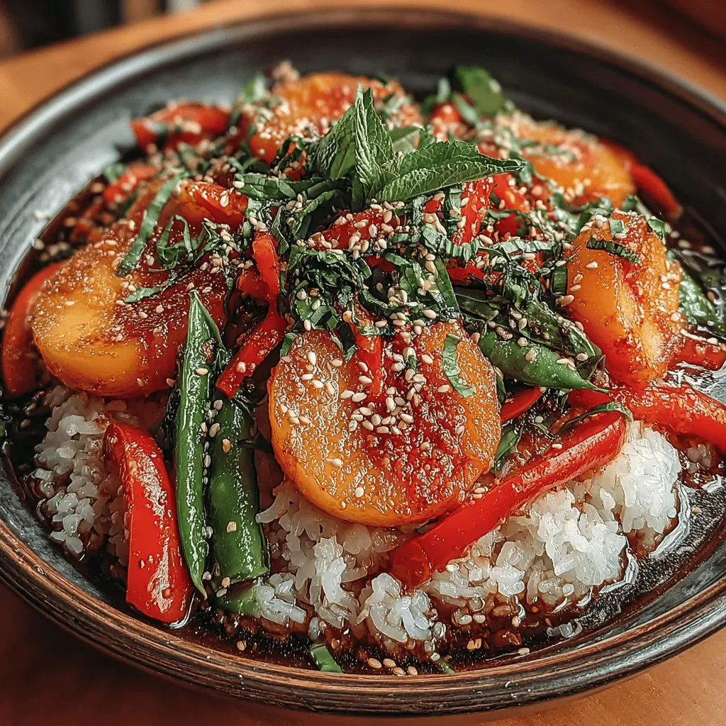 Caramelized Peach & Basil Stir Fry is a delightful culinary creation that marries the sweetness of peaches with the aromatic freshness of basil, resulting in a dish that is both unique and satisfying. This stir fry stands out not only for its vibrant flavors but also for the stunning contrast of textures, where juicy, caramelized peaches play beautifully against crisp vegetables and fragrant herbs. The combination of sweet and savory elements makes this dish a versatile addition to your kitchen repertoire, whether you're looking for a refreshing main course or a savory side to complement grilled meats or seafood.