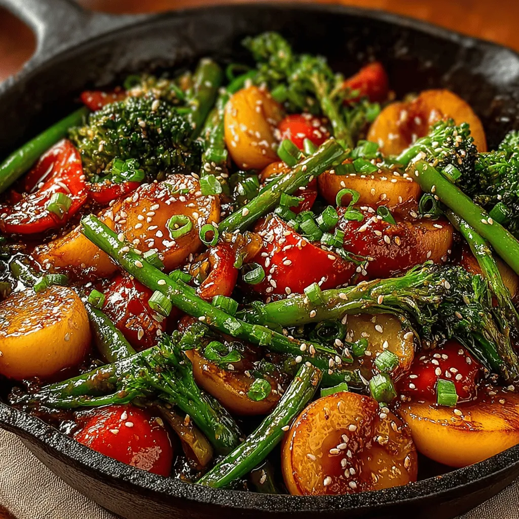 In the realm of culinary delights, few dishes can rival the colorful and flavorful allure of a stir fry. The Vibrant Peach Veggie Stir Fry is a perfect representation of this, marrying the sweetness of fresh peaches with a medley of crisp vegetables. This dish not only captivates the eye with its bright hues but also tantalizes the taste buds with a harmonious blend of flavors and textures. The appeal of this recipe lies in its simplicity and adaptability, making it an excellent choice for busy weeknight dinners or an elegant centerpiece for gatherings.