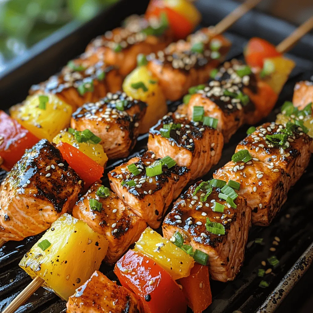 Grilled Teriyaki Salmon Skewers are an enticing dish that combines the robust flavors of salmon with the sweet and savory notes of teriyaki sauce. Whether you are hosting a summer barbecue, preparing a quick weeknight dinner, or looking for a delectable seafood option for a special occasion, this recipe fits the bill perfectly. The marinade, which features a harmonious blend of soy sauce, honey, and ginger, not only enhances the salmon's taste but also ensures the fish remains moist and tender throughout the grilling process.
