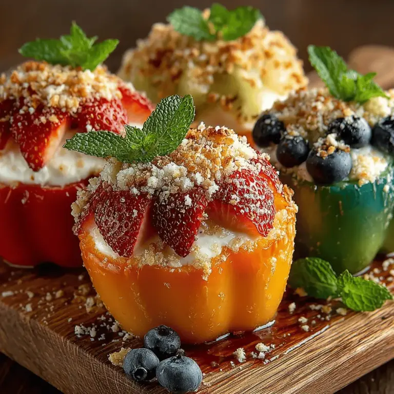 Stuffed Fruit Pizza Bell Peppers are an innovative dish that marries the sweetness of fresh fruit with the savory, crunchy texture of bell peppers. This delightful fusion creates a refreshing and visually stunning option that serves as a perfect centerpiece for gatherings, a healthy snack, or even a fun and interactive family meal. The vibrant colors and playful presentation invite everyone to dig in, making it an excellent choice for parties, picnics, or simply a creative way to enjoy a nutritious dish at home.