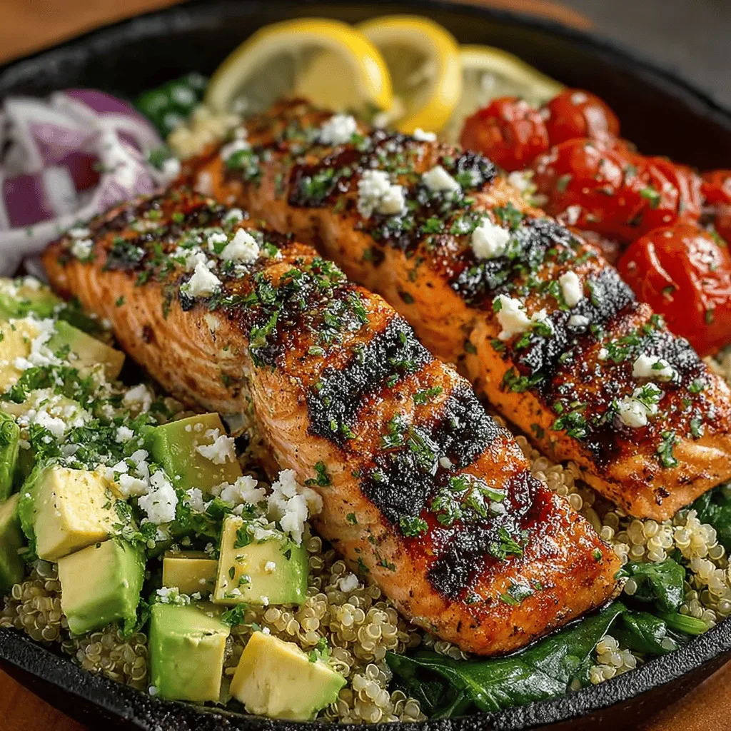Creating a delicious and nutritious meal starts with the right ingredients. The Zesty Grilled Lemon Garlic Salmon Bowls are not only visually appealing but also packed with health benefits. Here’s a breakdown of the main components and their advantages: